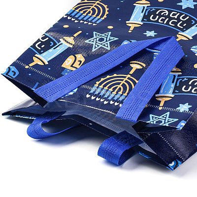 Hanukkah Theme Non-Woven Reusable Folding Gift Bags with Handle ABAG-NH0001-01A-1