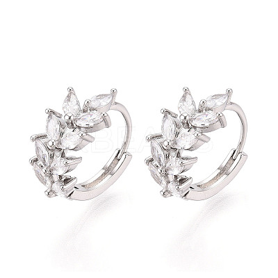 Brass Micro Pave Cubic Zirconia Leaf Hoop Earrings EJEW-T048-41B-P-1
