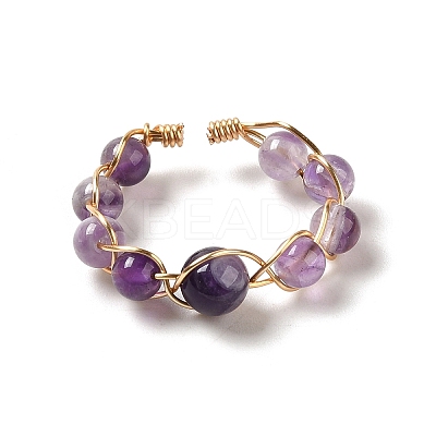 Adjustable Natural Amethyst with Brass Rings G-B075-01G-04-1