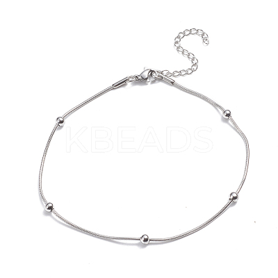 Tarnish Resistant 304 Stainless Steel Round Snake Chain Anklets AJEW-G024-13P-1
