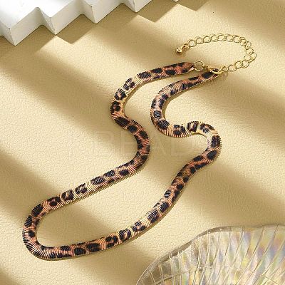 Leopard Print Alloy Snake Chain Necklaces for Women LS-NJEW-K281-01-1