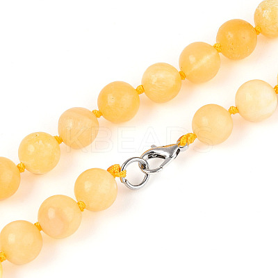Round Natural Yellow Jade Beaded Necklaces NJEW-F327-02B-04-01-1