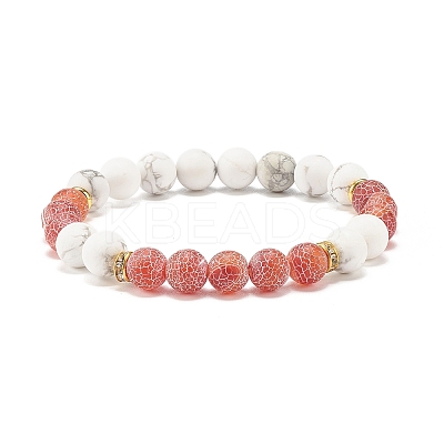 Natural Weathered Agate & Howlite Round Beaded Stretch Bracelet BJEW-SZ0002-51E-1