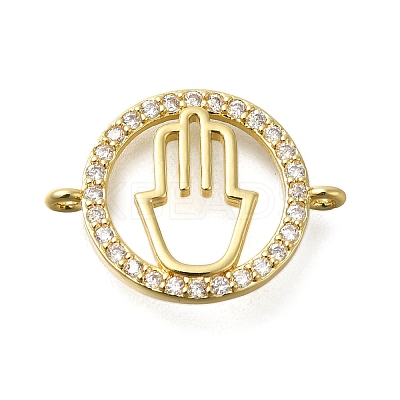 Rack Plating Brass Clear Cubic Zirconia Hollow Connector Charms KK-M079-07G-1
