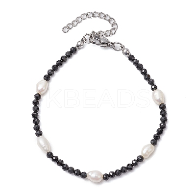 Natural Black Spinel & Cultured Freshwater Pearl Beads Beaded Bracelets for Woman BJEW-JB11268-1