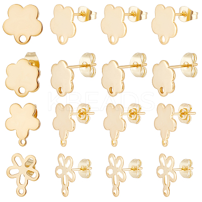 80Pcs 4 Style 201 Stainless Steel Stud Earring Findings EJEW-BBC0001-08-1