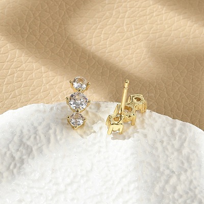 Brass Micro Pave Clear Cubic Zirconia Stud Earrings EJEW-R016-26G-14-1