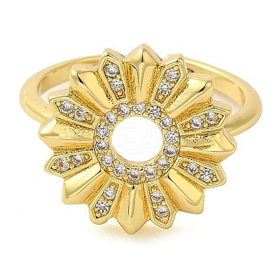 Brass Micro Pave Clear Cubic Zirconia Open Cuff Rings for Women LS-RJEW-Z070-04G-03-1