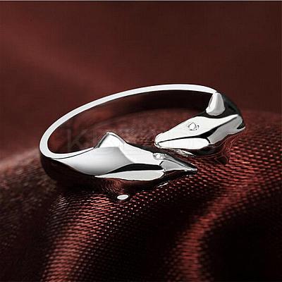 Simple Fashion Style Brass Dolphin Lover Cuff Rings RJEW-EE0002-003P-B-1
