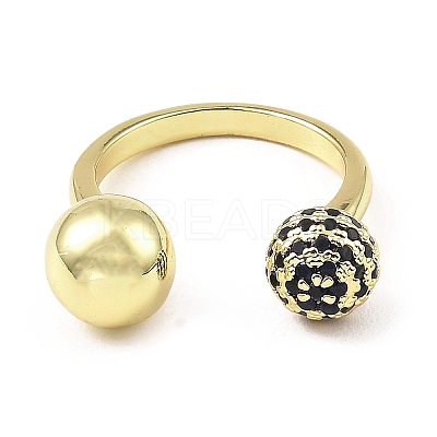 Cubic Zirconia Round with Flower Open Cuff Ring RJEW-H218-01G-02-1