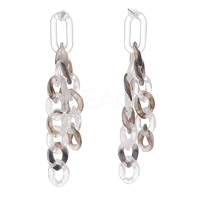 Acrylic Curb Chain Tassel Dangle Stud Earrings for Women EJEW-JE04767-02-1