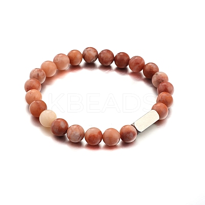 Natural Pink Aventurine Round Beaded Stretch Bracelet PW-WG80752-06-1