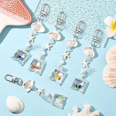 ABS Plastic Imitation Pearl & Acrylic & Synthetic Turquoise & Shell Pendant Decorations KEYC-FS00038-05-1
