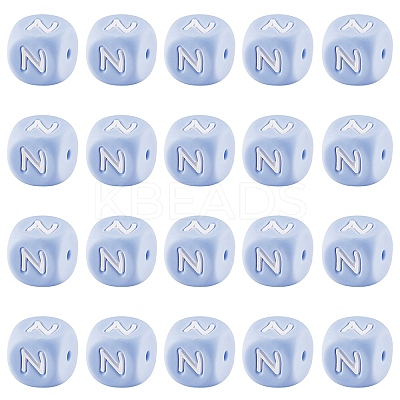 20Pcs Blue Cube Letter Silicone Beads 12x12x12mm Square Dice Alphabet Beads with 2mm Hole Spacer Loose Letter Beads for Bracelet Necklace Jewelry Making JX434N-1