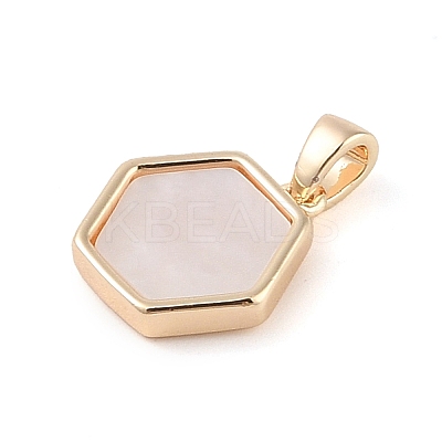 Brass Pave Shell Hexagon Charms KK-Q816-02G-1