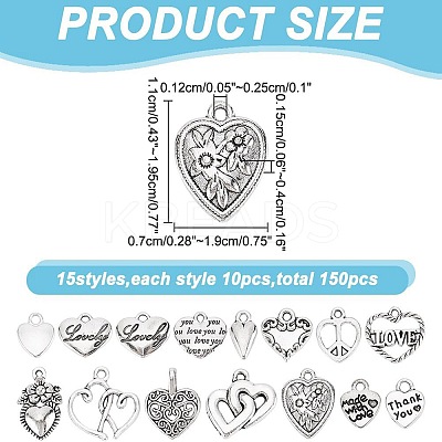 150Pcs 15 Styles Tibetan Style Alloy Charms FIND-AR0004-94-1