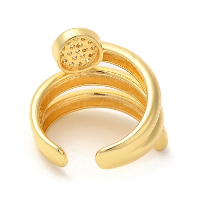Round Brass Micro Pave Clear Cubic Zirconia Open Cuff Rings RJEW-U008-22G-1