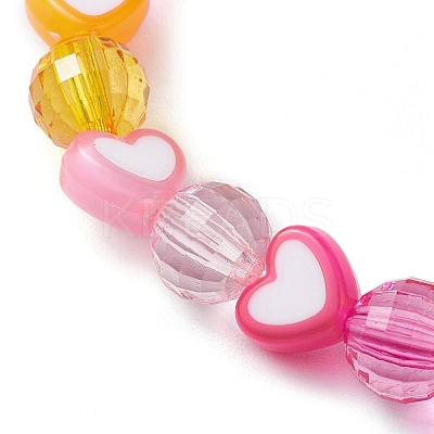 Heart & Faceted Round Acrylic Beaded Stretch Bracelets BJEW-JB10245-01-1