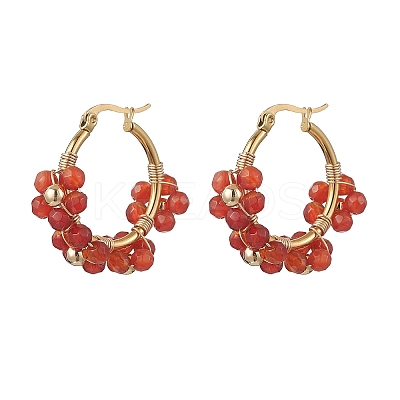3 Pairs Flower Brass Natural Gemstone Hoop Earrings EJEW-TA00781-1