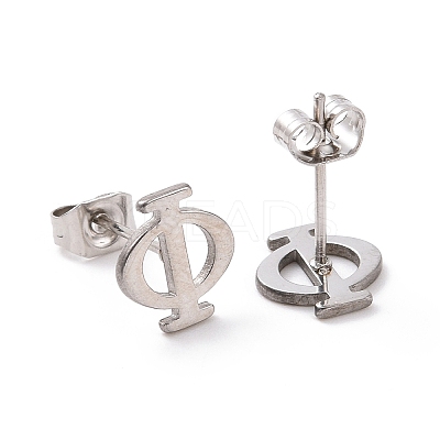 Non-Tarnish 304 Stainless Steel Greek Letter Phi Stud Earrings EJEW-G318-02P-1