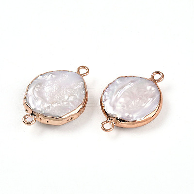 Electroplated Natural Keshi Pearl Flat Round Connector Charms PEAR-S018-03I-01-1