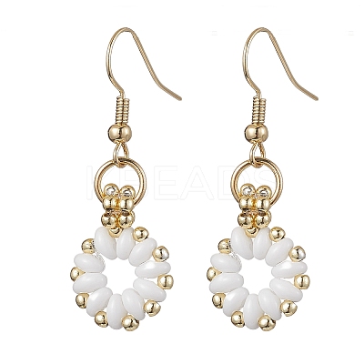 Flower Czech Glass Seed & Non-magnetic Synthetic Hematite Bead Dangle Earrings EJEW-JE05772-1