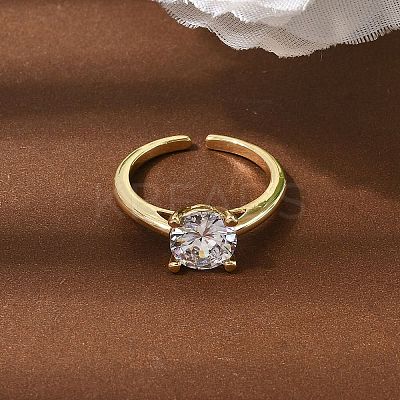 Brass Micro Pave Cubic Zirconia Cuff Open Rings for Women RJEW-B160-04G-1