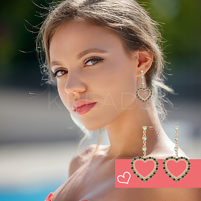 4 Pairs 4 Colors Rhinestone Hollow Heart Dangle Stud Earrings EJEW-AN0004-17-1