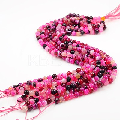 Dyed Natural Striped Agate/Banded Agate Faceted Round Bead Strands G-O038-13-1