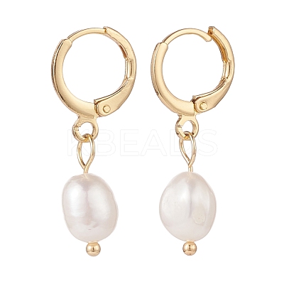 Natural Pearl Dangle Hoop Earrings EJEW-JE04964-1