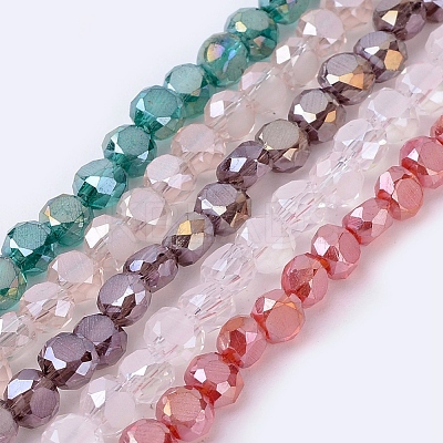 Faceted Flat Round AB Color Plated Frosted Crystal Glass Beads Strands EGLA-F014-B-1