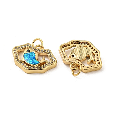 Brass Micro Pave Cubic Zirconia with Synthetic Opal Pendants KK-D096-06B-G-1