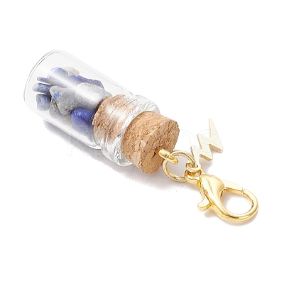 Natural Lapis Lazuli Chips inside Glass Wishing Bottle Pendant Decoration HJEW-JM03307-03-1