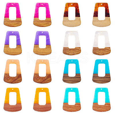 16Pcs 8 Colors Resin & Wood Pendants RESI-TA0003-72-1