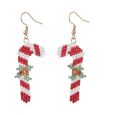 5 Pairs 304 Stainless Steel Glass Seed Beads Christmas Theme Dangle Earrings EJEW-MZ00527-1