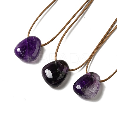 Gemstone Triangle Pendant Necklace with Waxed Cord for Women NJEW-G093-01-1