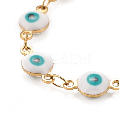 Enamel Oval with Evil Eye Link Chains Bracelet BJEW-P271-04G-02-1