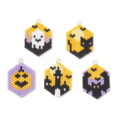 5Pcs Hallowen Theme Glass Seed Beaded Pendants PALLOY-MZ00873-1