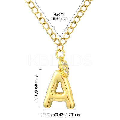 304 Stainless Steel Clear Cubic Zirconia Heart & Letter Pendant Curb Chain Necklaces for Women NJEW-FS00012-27H-1