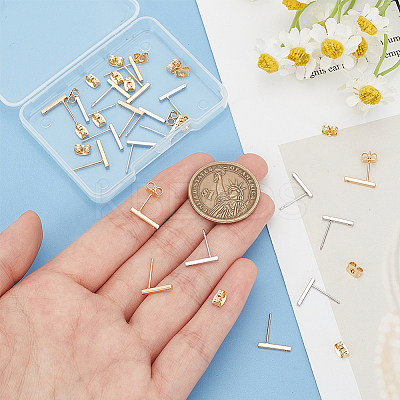 20Pcs 2 Styles Brass Rectangle Stud Earring Findings KK-BC0012-25-1