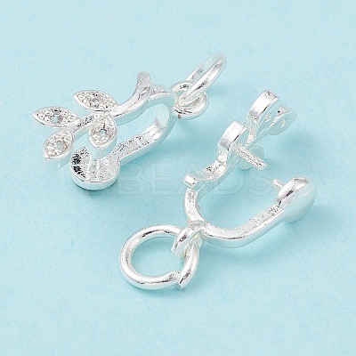 Rack Plating Brass Pave Cubic Zirconia Leaf Shape Ice Pick Pinch Bails KK-G464-07S-1