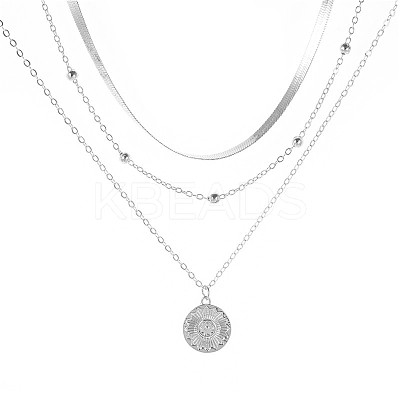 Alloy Flower Coin Pendant 3 Layered Necklaces for Women FS-WGE6B44-02-1