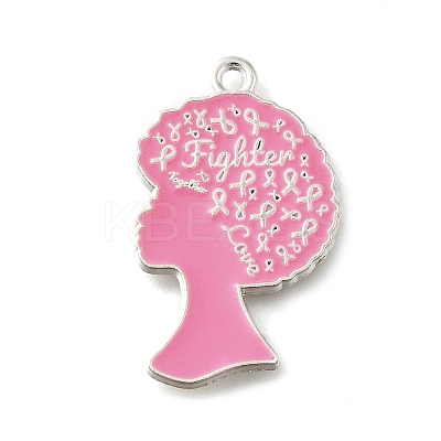 Breast Cancer Pink Awareness Ribbon Theme Alloy Enamel Pendants ENAM-C026-01G-S-1