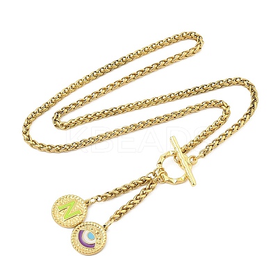 Ion Plating(IP) 304 Stainless Steel Green Yellow Enamel Letter & Eye Pendant Wheat Chain Necklaces STAS-Z102-01G-N-1