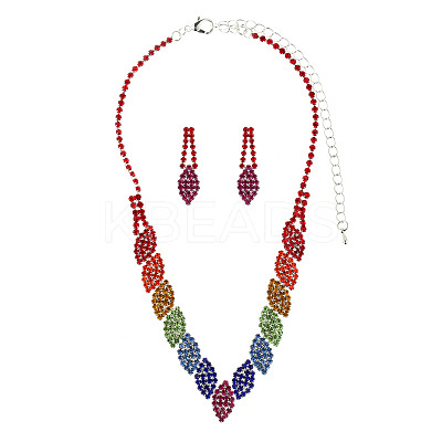 Horse Eye Alloy Rhinestone Chain Necklaces & Stud Dangle Earrings Sets FS-WG777BF-01-1