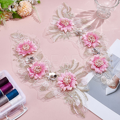 2Pcs Flower Polyester Embroider Thread Iron on/Sew On Patches DIY-ME0001-67A-1