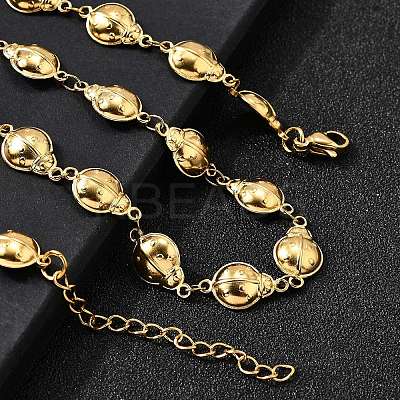 304 Stainless Steel Ladybug Link Chain Necklaces for Women Men NJEW-K249-21A-G-1