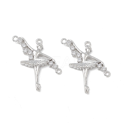 Brass Pave Clear Cubic Zirconia Connector Charms KK-E068-VB359-1