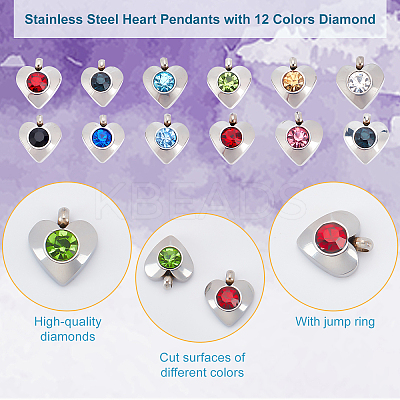 24Pcs 12 Colors 304 Stainless Steel Charms STAS-UN0029-95-1