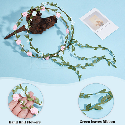 2Pcs 2 Colors Polyester Artificial Rose Garland Headbands Hair Vine AJEW-CP0008-26C-1